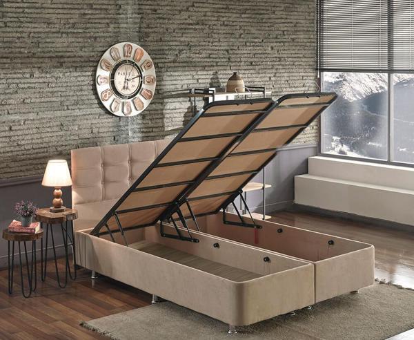 Niron Polo Baza ve Başlık Seti 160x200 cm Çift Kişilik Sütlü Kahve Kumaş Baza ve Başlığı Soho Kumaş - Image 1