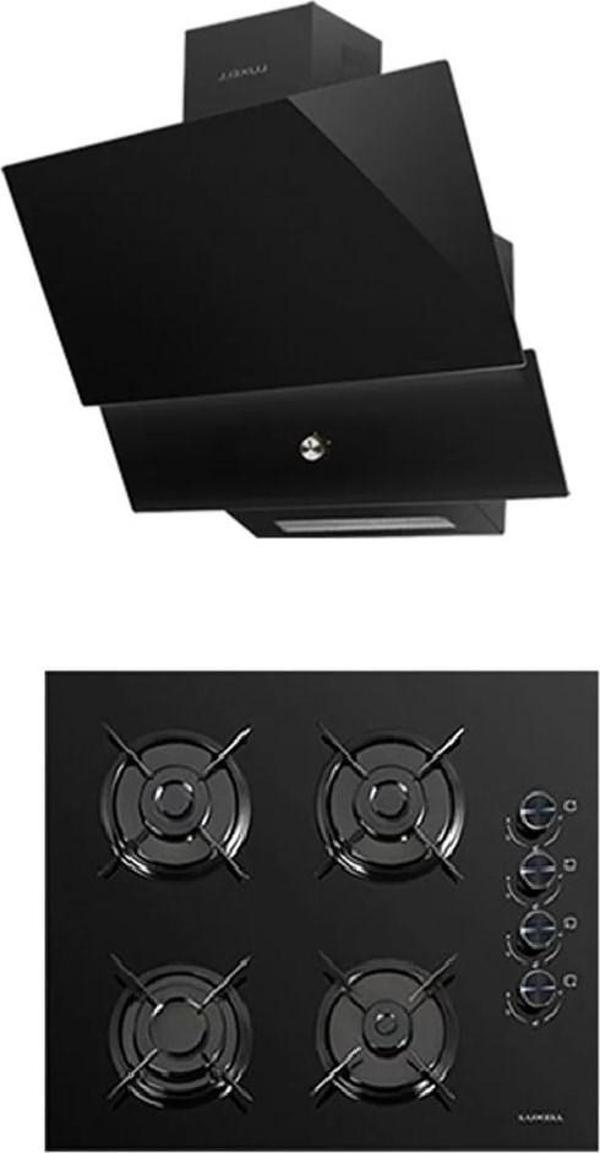LUXELL SÜPER KRİSTAL SİYAH ANKASTRE 2 Lİ SET (Oc88 Cam Ocak/ Da88 Davlumbaz Rotary Düğme) - Image 1