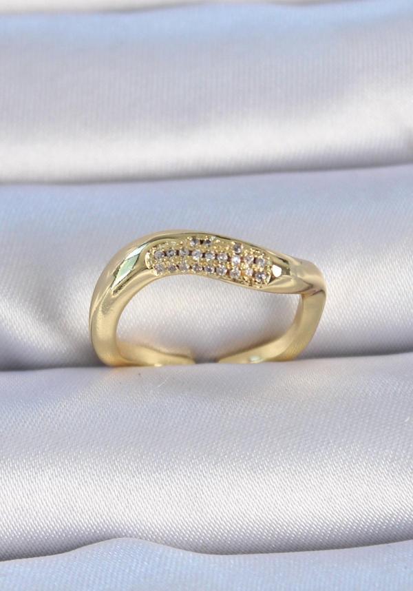 Pirinç Gold Renk Zirkon Taşlı Kadın Yüzük - EBJ241012W28549 - Image 1