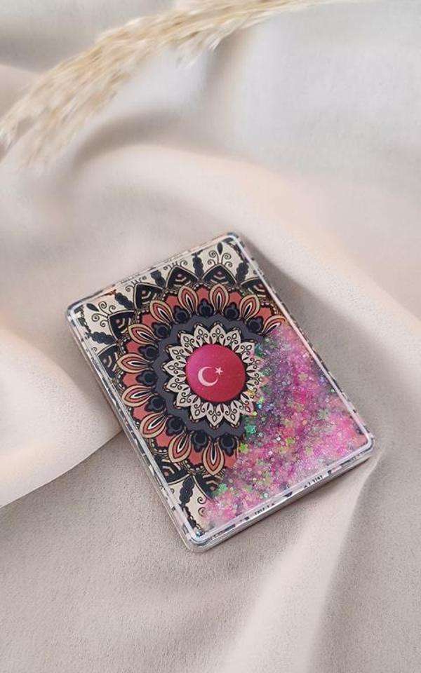 Ayna Makyaj Aynası Çanta Türk Bayrağı Sulu Model Cep El Seyehat Taşınabilir Ayna Pullu Kozmetik   - Image 1