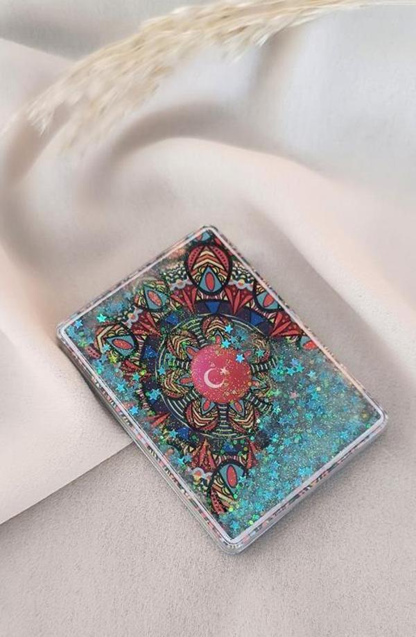 Ayna Makyaj Aynası Çanta Türk Bayrağı Sulu Model Cep El Seyehat Taşınabilir Ayna Pullu Kozmetik   - Image 1