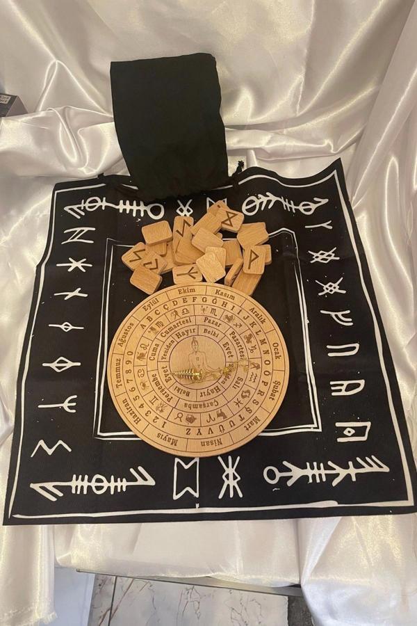 Rune Semboli Taşları Run Taşları Örtüsü Pandül Tahtası Pirinç Pandül Sunak Nordic Runes Sarkaç Seti - Image 1