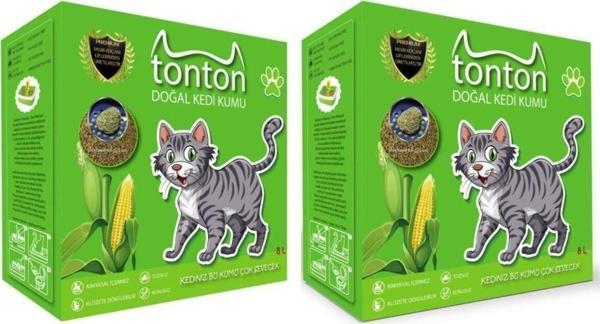 TONTON Mısır Koçanı Granülü Topaklaşan Doğal Kedi Kumu 8 Lt X 2 Adet - Image 1