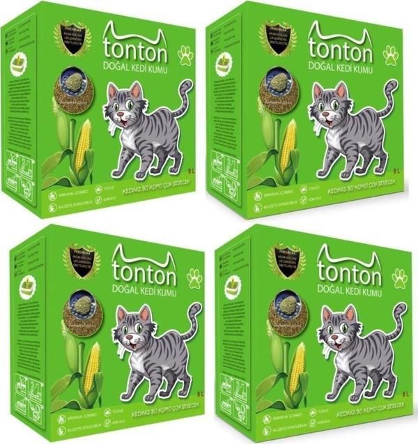 TONTON Mısır Koçanı Granülü Topaklaşan Doğal Kedi Kumu 8 Lt X 4 Adet - Image 1