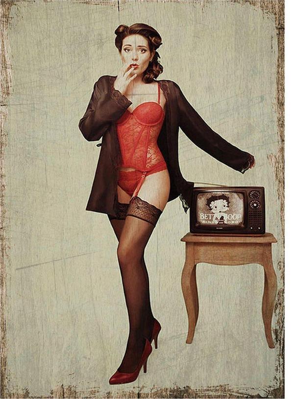 Bedeko Betty Boop Ve Pin Up Kızı Modern Mdf Tablo - Image 1
