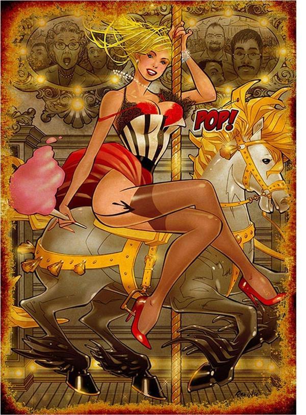 Bedeko Atlı Karınca Ve Pin Up Kızı Desenli Mdf Tablo - Image 1