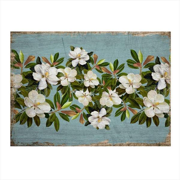 Bedeko Beyaz Çiçekler Desenli Ahşap Tablo - Image 1