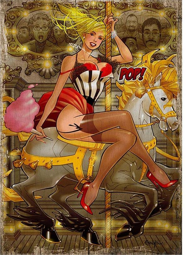 Bedeko Atlı Karınca Ve Pin Up Kızı Desenli Ahşap Tablo - Image 1