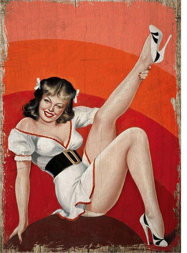 Bedeko Beyaz Elbiseli Pin Up Kızı Hediyelik Mdf Tablo - Image 1