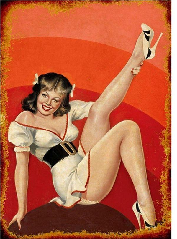Bedeko Beyaz Elbiseli Pin Up Kızı Mdf Tablo - Image 1