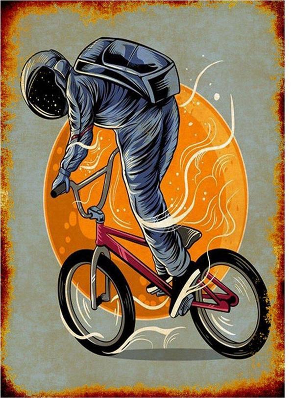 Bedeko Bisiklet Süren Astronot Art Mdf Tablo - Image 1