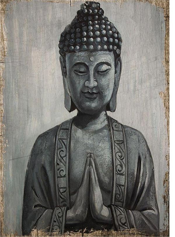 Bedeko Buda Heykeli Desenli Ahşap Tablo - Image 1