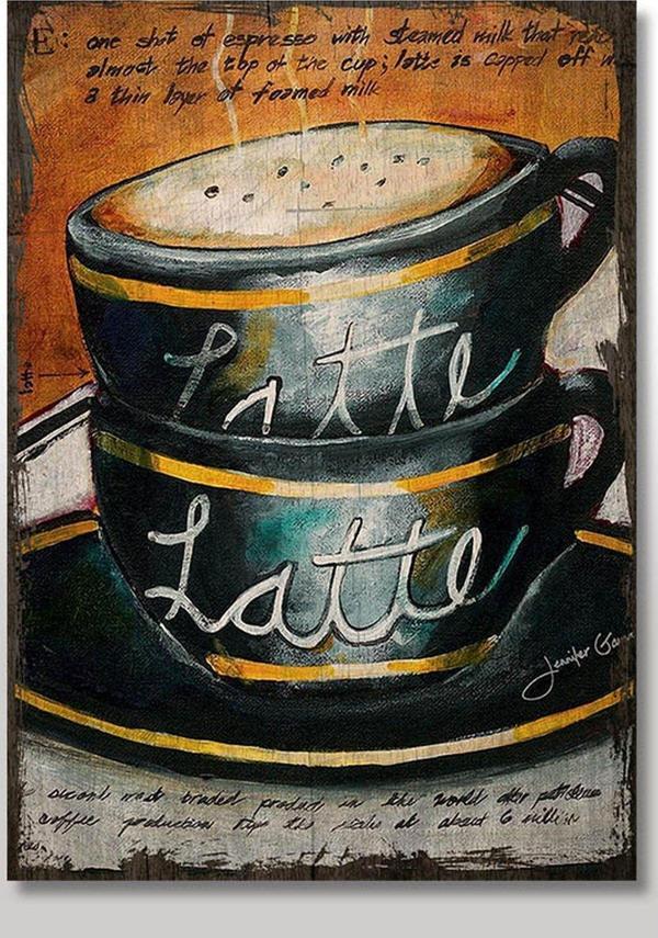 Bedeko Ahşap Tablo Cafe Latte Fincanlar Baskılı - Image 1