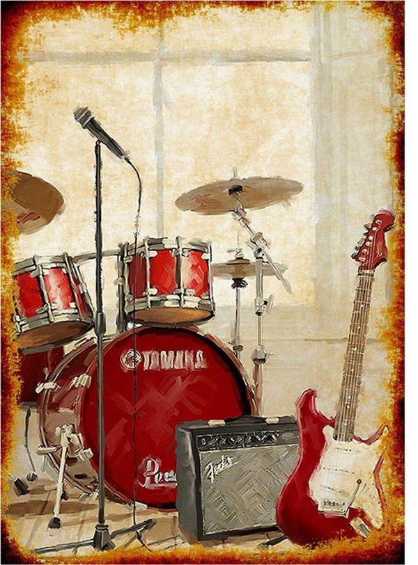 Bedeko Ahşap Tablo Davul Gitar Tuval Sanat 1 Art Mdf Poster - Image 1