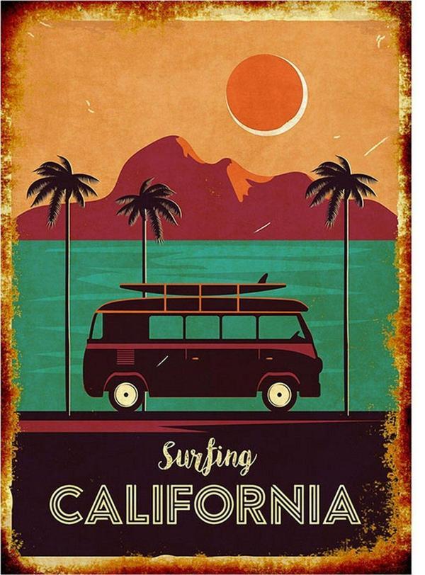 Bedeko Ahşap Tablo Duvar Tablosu Kaliforniya'Da Surf Art Mdf Tablo - Image 1