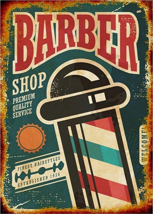 Bedeko Cool Barber Shop Desenli Ahşap Tablo - Image 1