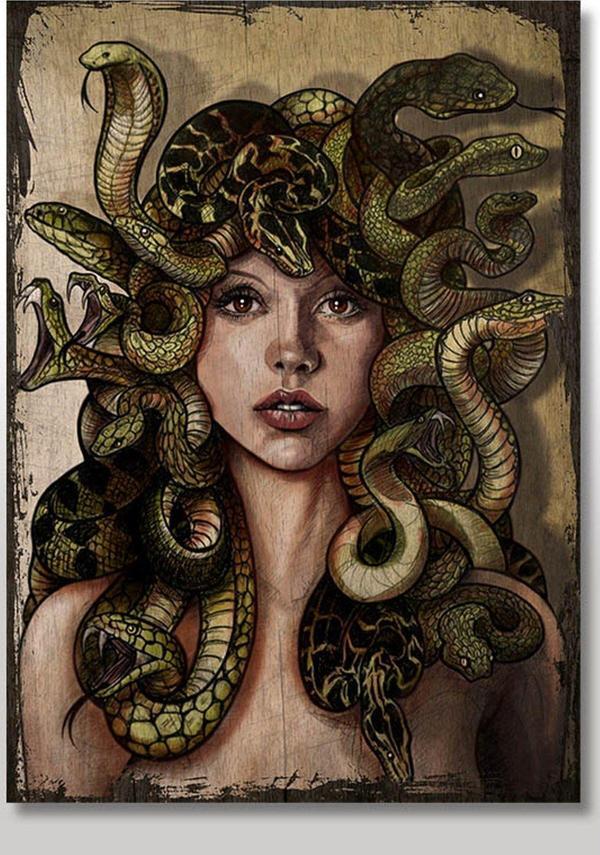 Bedeko Ahşap Tablo Eski Medusa Mitolojisi Görseli Şekilli - Image 1