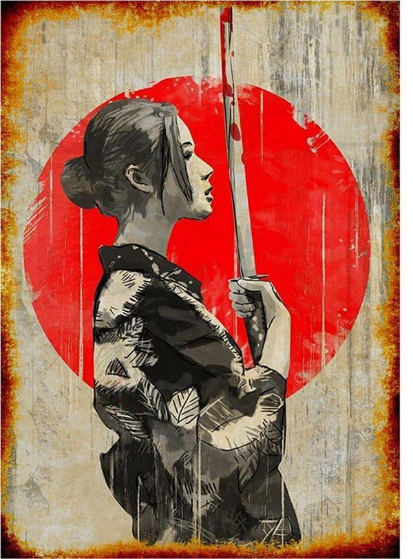 Bedeko Ahşap Tablo Eski Tablo Japon Kadın Savaşçı Art Mdf Poster - Image 1