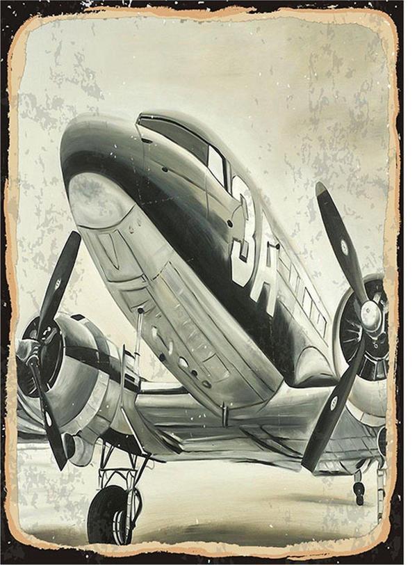 Bedeko Eski Tip Yolcu Uçağı Desenli Mdf Tablo - Image 1