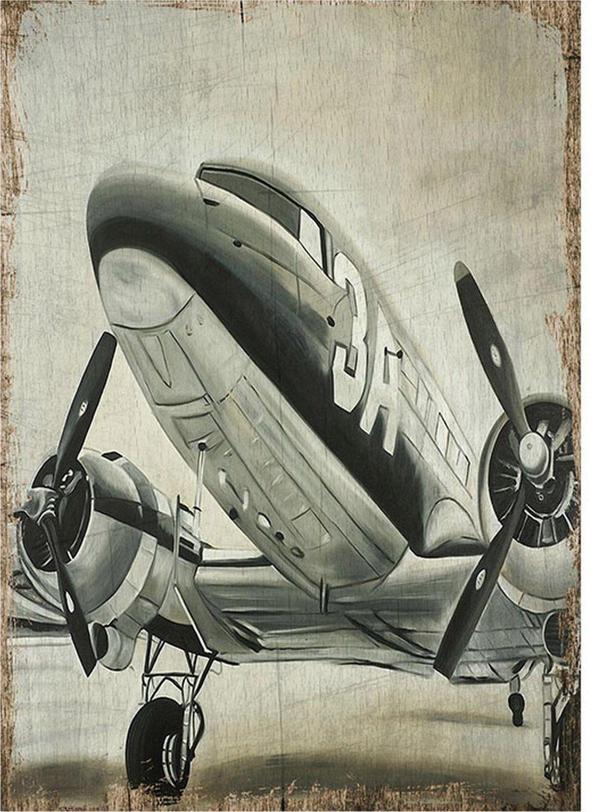 Bedeko Eski Tip Yolcu Uçağı Tasarım Ahşap Tablo - Image 1