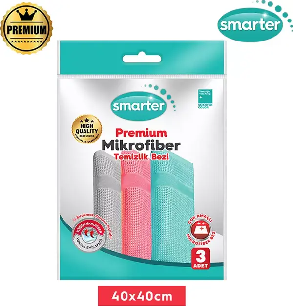 SMARTER PREMİUM 3'LÜ MİKROFİBER TEMİZLİK BEZİ (40x40) - Image 1