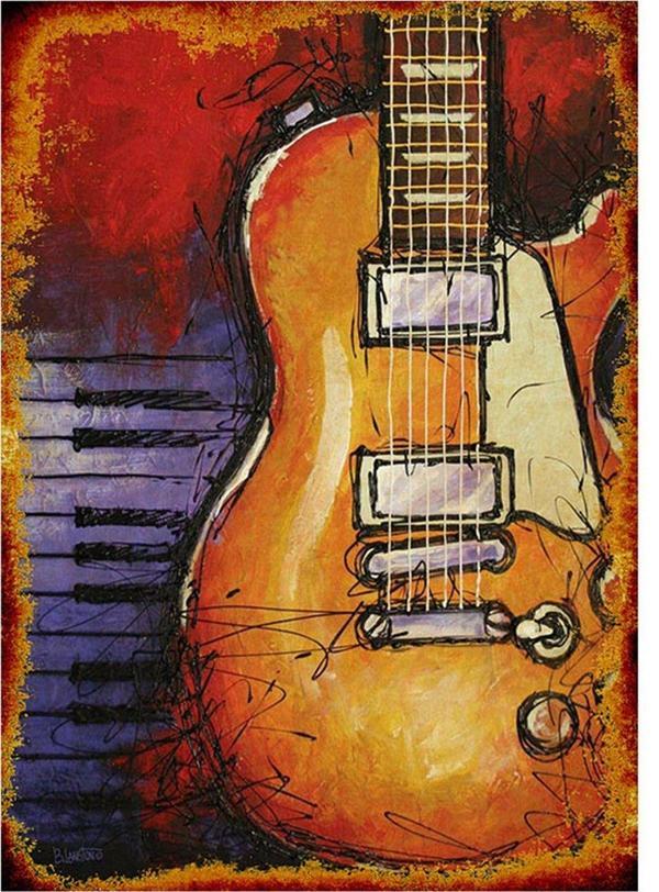 Bedeko Gibson Gitar Modern Ahşap Tablo - Image 1