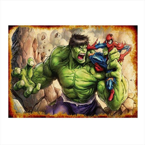Bedeko Hulk Ve Örümcek Adam Tasarım Ahşap Tablo - Image 1