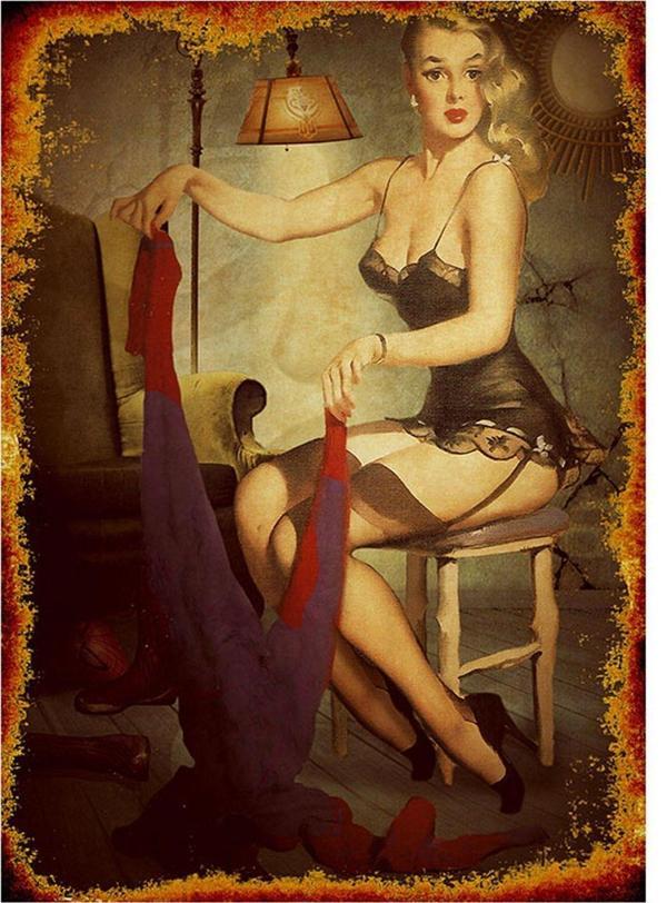 Bedeko Jartiyerli Pin Up Kızı Modern Mdf Tablo - Image 1