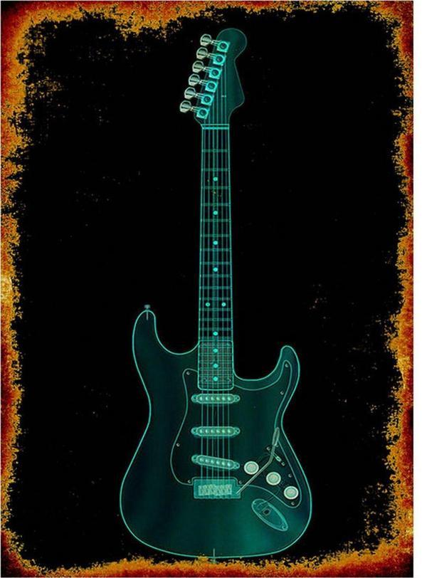 Bedeko Işık Görünümlü Gitar Dekoratif Ahşap Tablo - Image 1