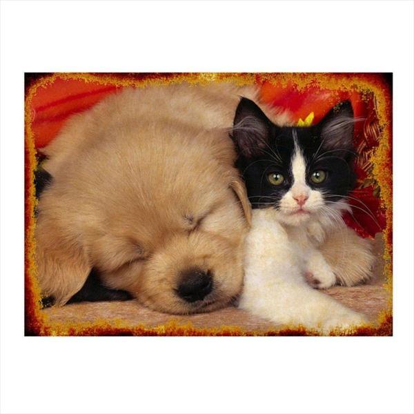 Bedeko Ahşap Tablo Kedi Ve Köpek - Image 1