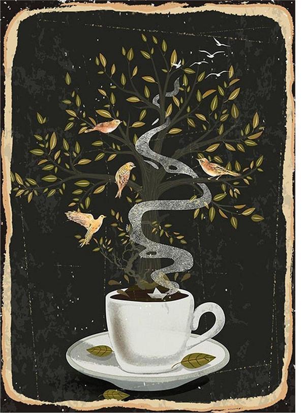 Bedeko Kahve Kuş Ve Çiçekler Modern Mdf Tablo - Image 1