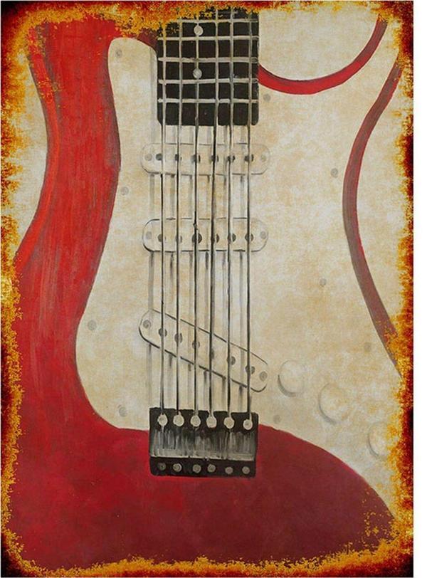 Bedeko Kırmızı Elektro Gitar Model Mdf Tablo - Image 1