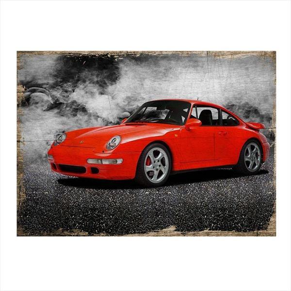 Bedeko Kırmızı Porsche Desenli Ahşap Tablo - Image 1