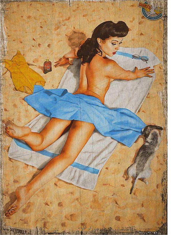 Bedeko Kumsalda Pin Up Kızı Desenli Mdf Tablo - Image 1