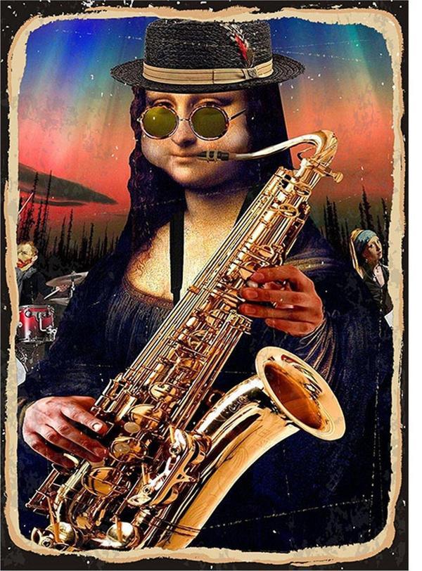 Bedeko Müzisyen Komik Mona Lisa Hediyelik Ahşap Tablo - Image 1