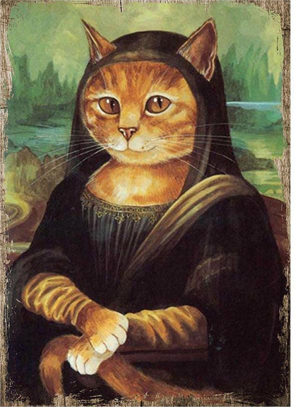Bedeko Monalisa Kedi Hediyelik Ahşap Tablo - Image 1