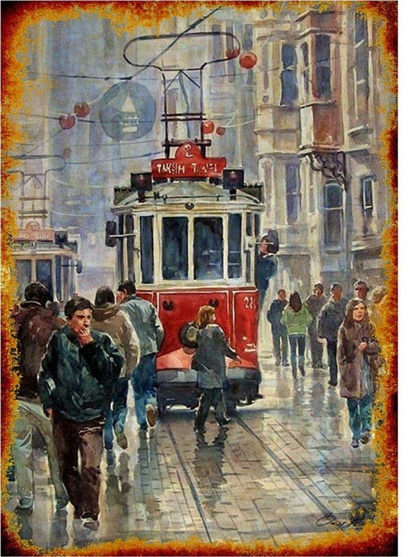 Bedeko Ahşap Tablo Nostaljik İstiklal Caddesi Posteri Modern Mdf Tablo - Image 1