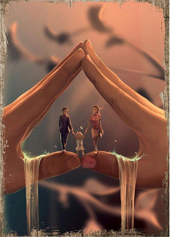 Bedeko Ahşap Tablo Parmak Çocuk Ve Aile - Image 1