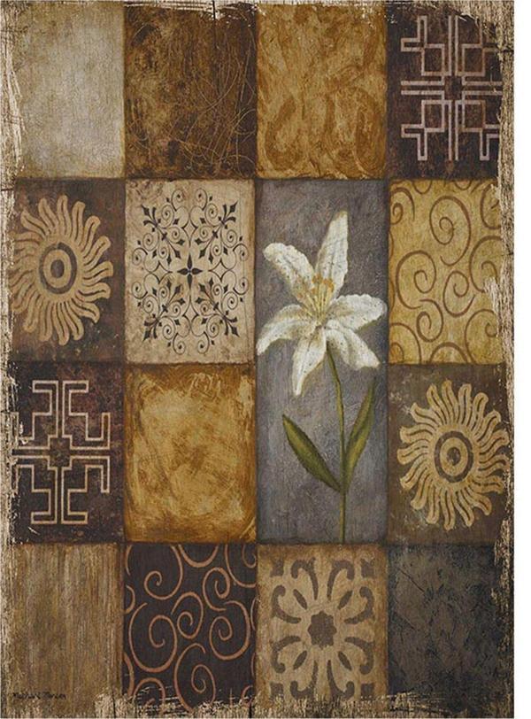 Bedeko Patchwork Ve Beyaz Çiçek Desenli Mdf Tablo - Image 1