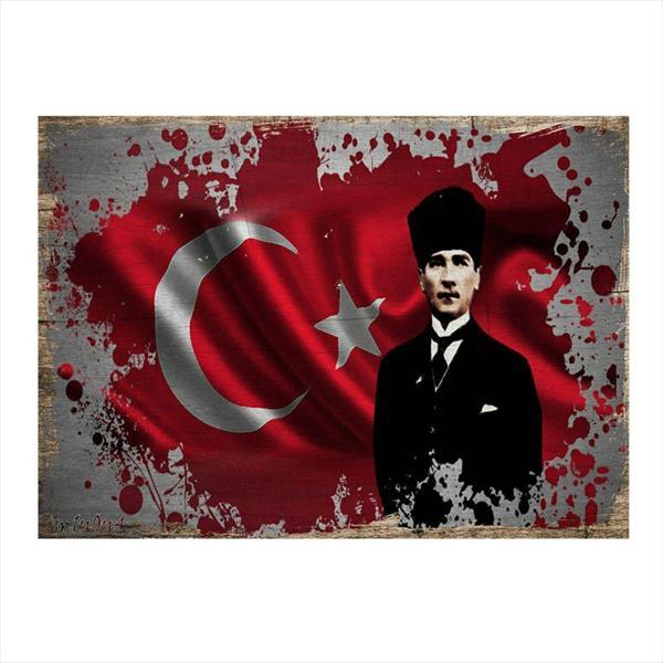 Bedeko Mustafa Kemal Atatürk Ve Bayrak Dekoratif Ahşap Tablo - Image 1