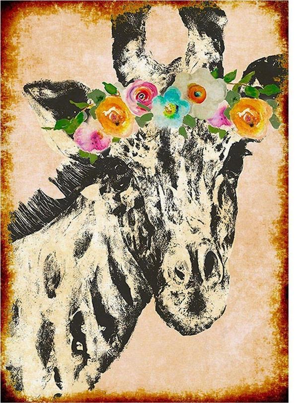 Bedeko Renkli Çiçekler Ve Zürafa Desenli Mdf Tablo - Image 1