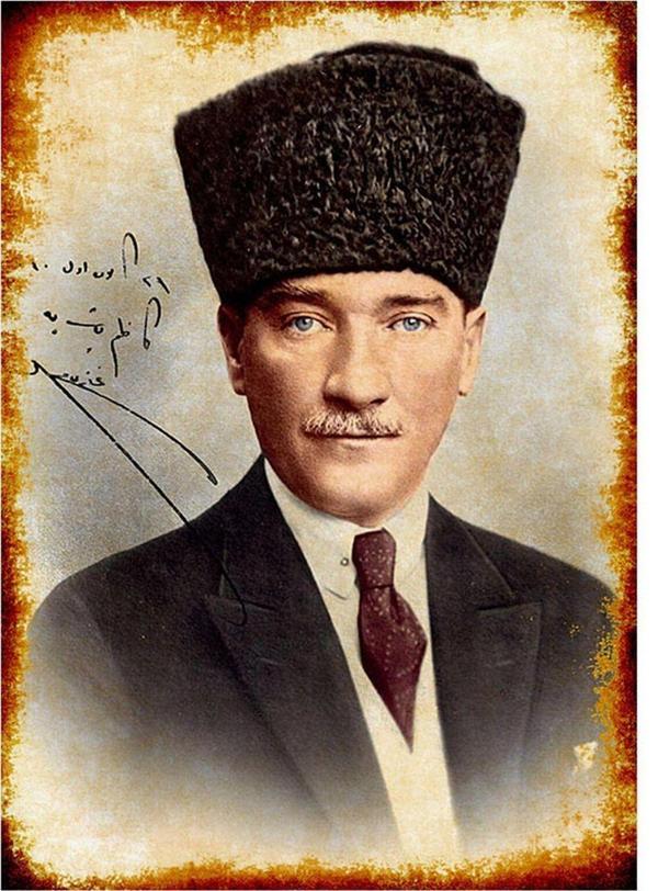 Bedeko Retro Atatürk Posteri Desenli Ahşap Tablo - Image 1