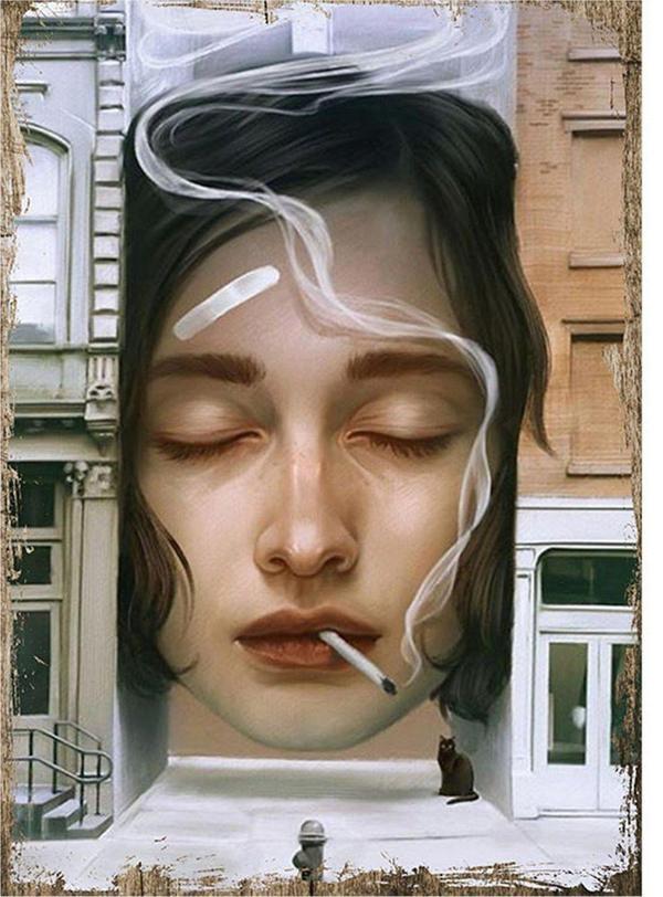 Bedeko Sigara İçen Kadın Dekoratif Ahşap Tablo - Image 1