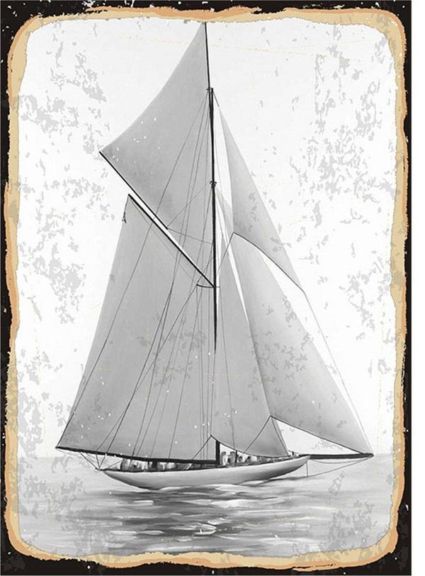 Bedeko Siyah Beyaz Yelkenli Modern Ahşap Tablo - Image 1