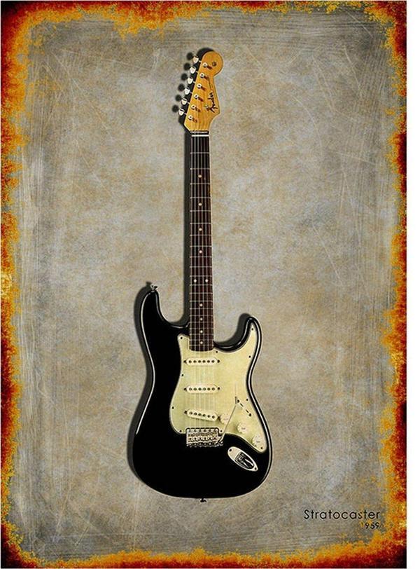 Bedeko Siyah Fender Gitar Tasarım Ahşap Tablo - Image 1