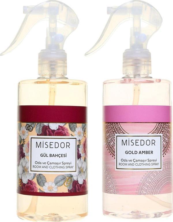 Misedor 2 Li Set Gold Amber Ve Gül Bahçesi Oda Kokusu Ve Çamaşır Spreyi 330 Ml - Image 1
