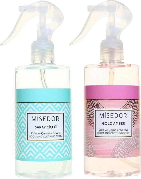 Misedor 2 Li Set Gold Amber Ve Saray Çiçeği Oda Kokusu Ve Çamaşır Spreyi 330 Ml - Image 1