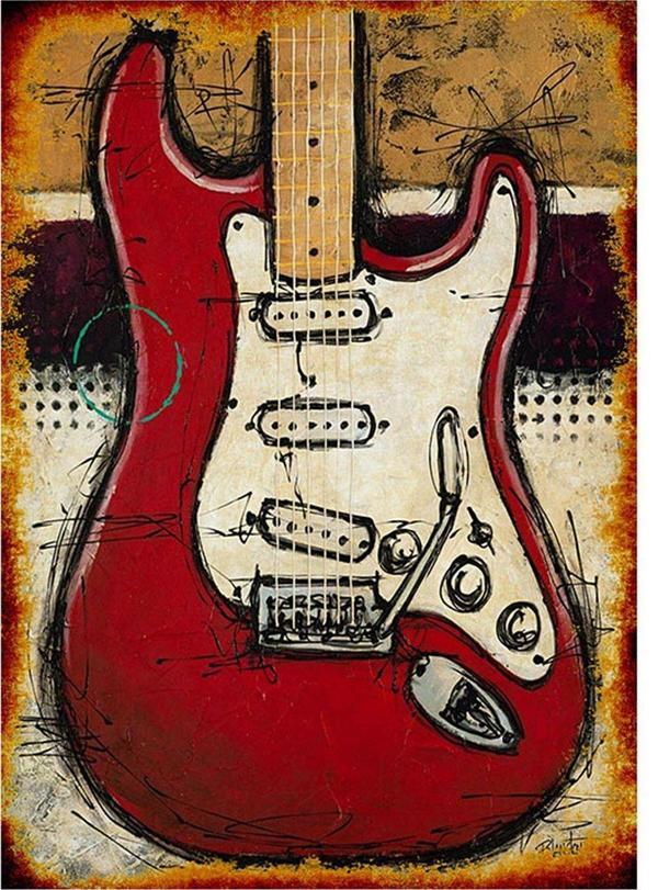 Bedeko Kırmızı Elektro Gitar Mdf Poster - Image 1