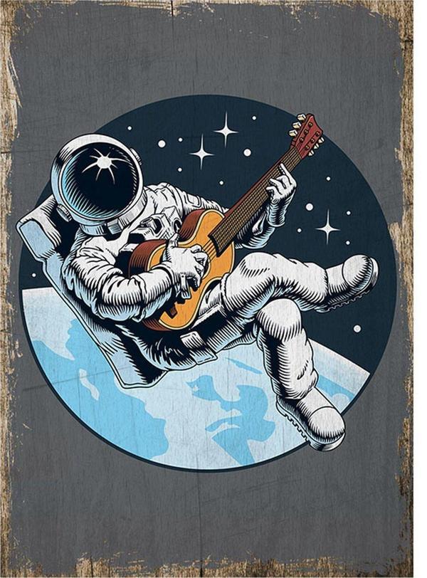 Bedeko Klasik Gitar Çalan Astronot Art Mdf Poster - Image 1