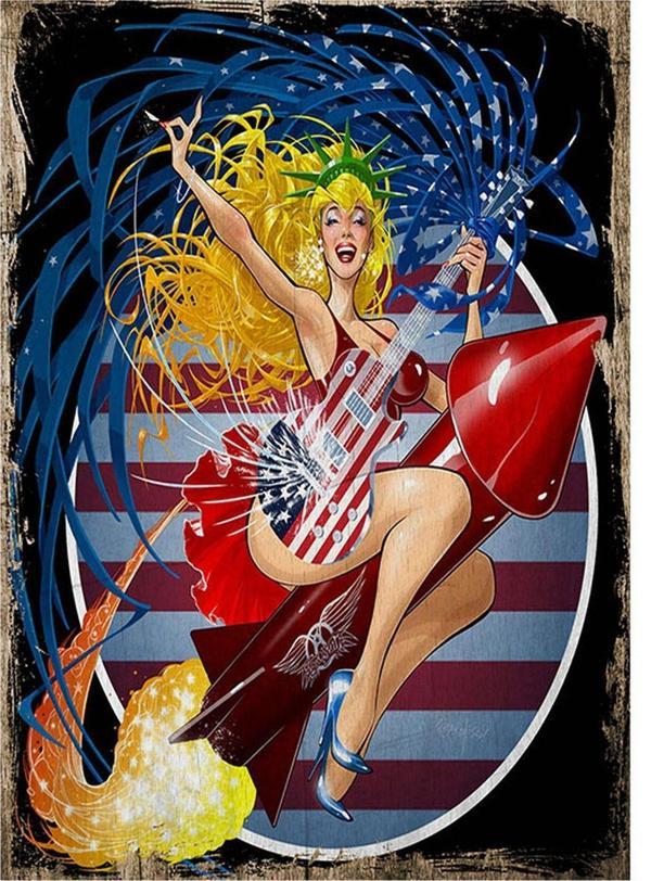 Bedeko Gitar Çalan Pin Up Kızı Mdf Poster - Image 1